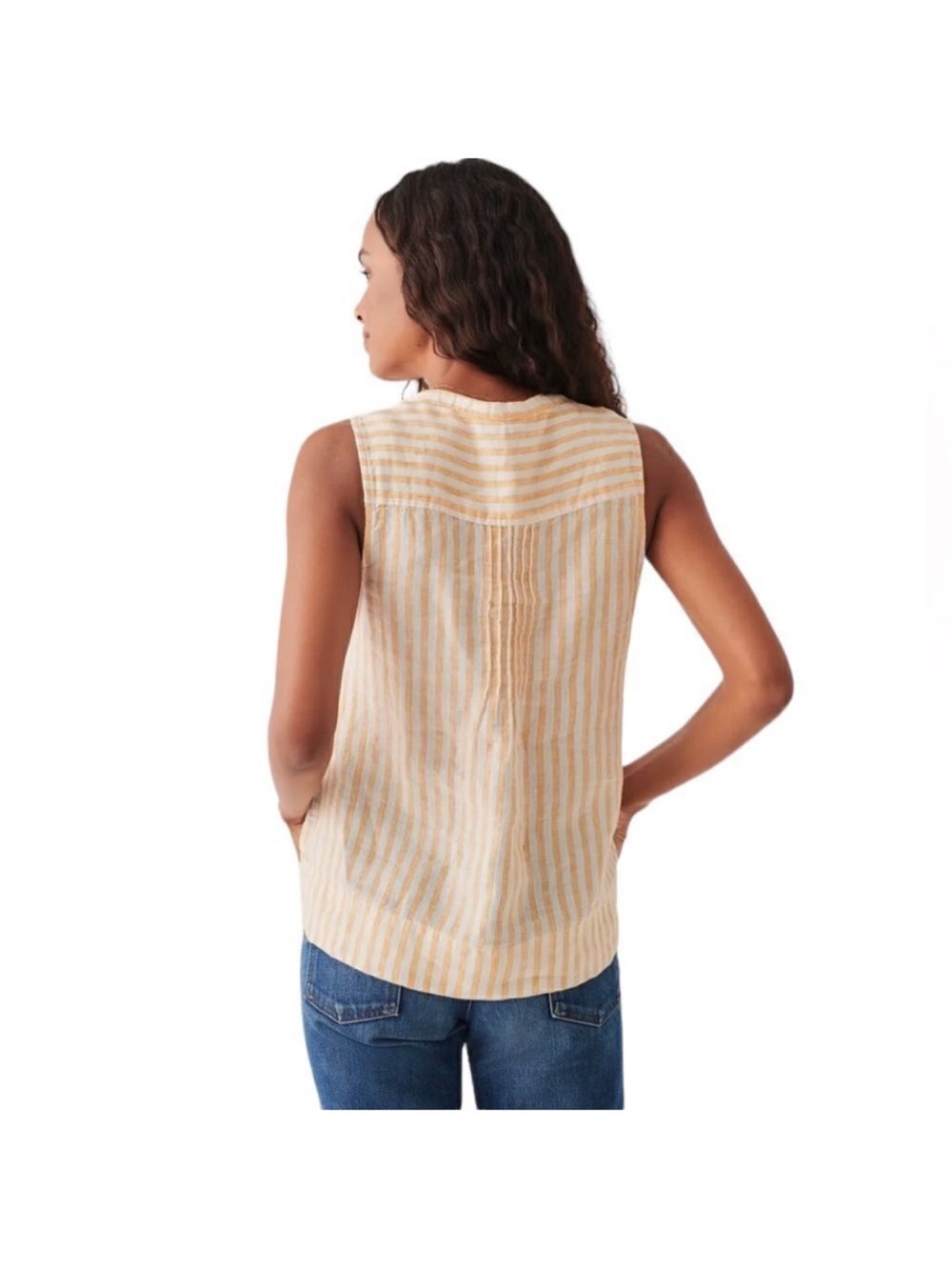 Faherty Striped Sleeveless Linen-Blend Tank in Beige and White